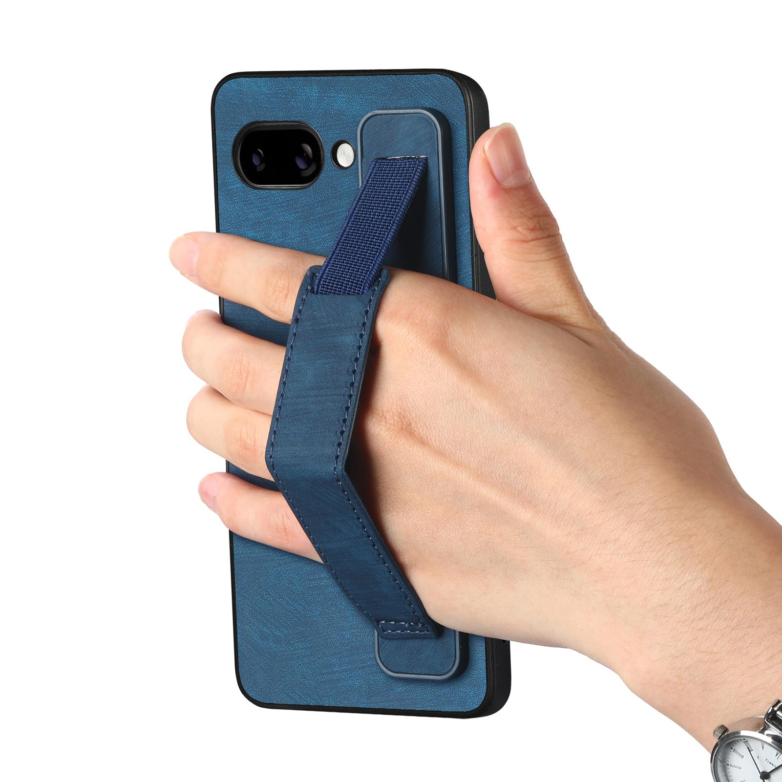 

For Google Pixel 9a Case with Wristband Kickstand Leather+TPU Phone Cover Black