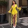 Women S Sexy Lace Deep V Neck Ruffle Slimming Evening Dress
