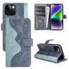 For iPhone 15 Dual-color Splicing Magnetic Clasp PU Leather Wallet Phone Cover Drop-proof Case