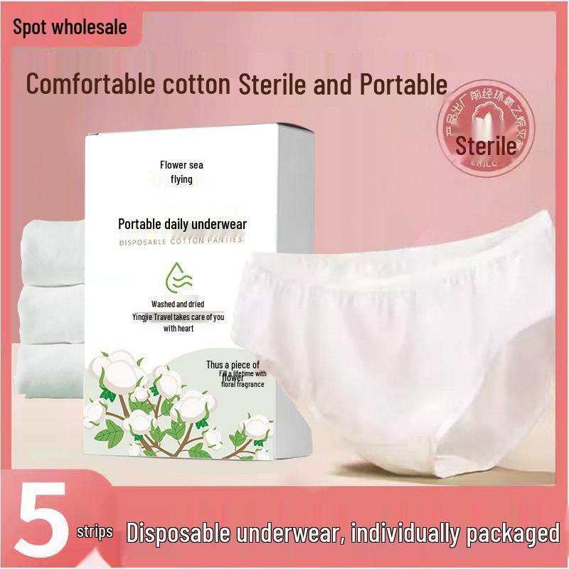 Sterilní jednorázové spodní prádlo z čisté bavlny pro ženy – pro použití po porodu a při menstruaci, jednotlivě balené, bez nutnosti praní, v krabici.