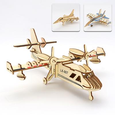 Erkek Çocuk Ahşap 3D Puzzle Çocuk Eğitici Oyuncaklar Yapı Taşları El Yapımı Ahşap Puzzle Uçak Oyuncak