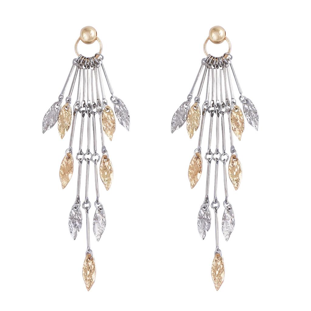 Light luxury high-end metal long leaves round splicing fringed earrings temperament cold holiday banquet women