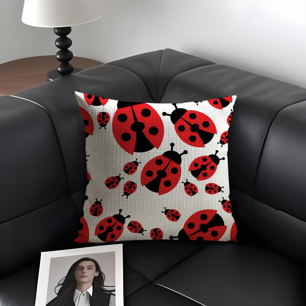 Cute Cartoon Ladybug Cushion Cover Natural Linen Organic Fabric DoubleSided Printing Sofa Home Decor Gift Pillow Case