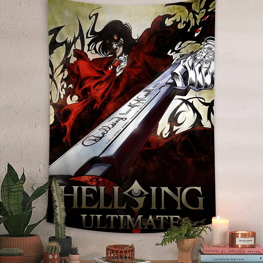HHellsing Horror Anime Colorful Tapestry Wall Hanging Hanging Tarot Hippie Wall Rugs Dorm Wall Art Decor