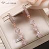 Fashion Long Square Cubic Zirconia Drop Earrings For Women Fine Elegant Rose Gold Color Jewelry Gift