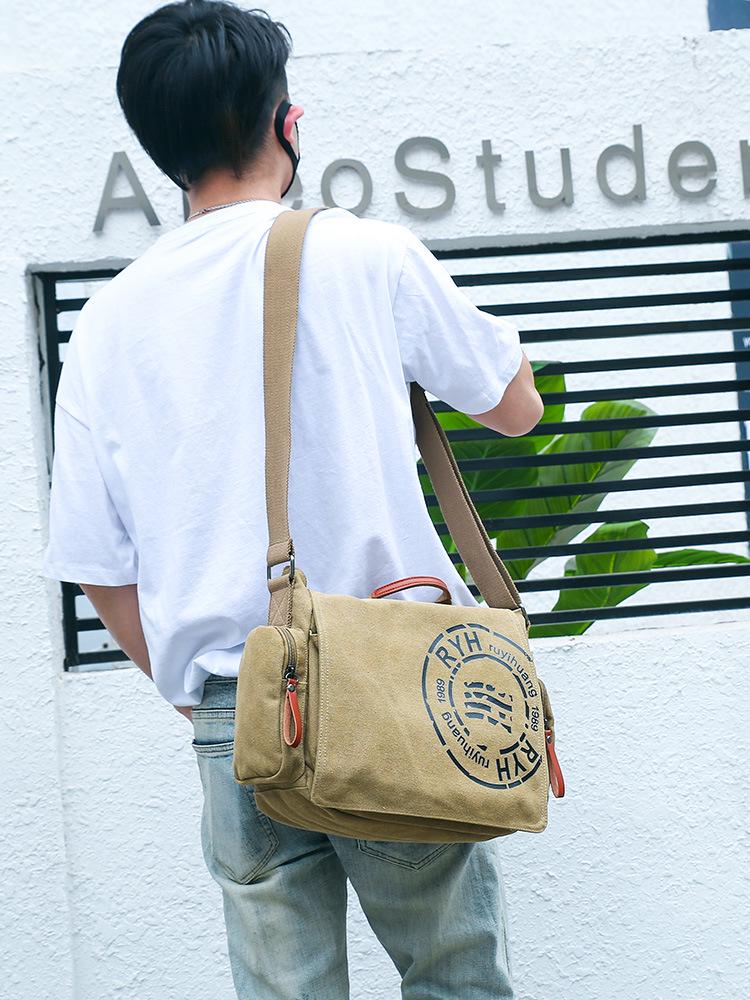 Men's Multi-Compartment Canvas Shoulder Bag - Fashionable Handbag, Crossbody, Briefcase, and Laptop Tote for Business and Casual Use.