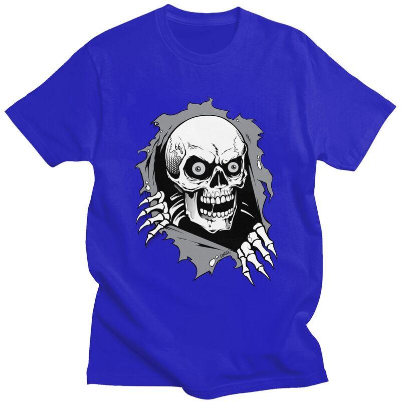 Custom Torn Metal Skull T Shirts for Men Pure Cotton Tees Gothic Skeleton Tshirts Casual Tshirt Clothes