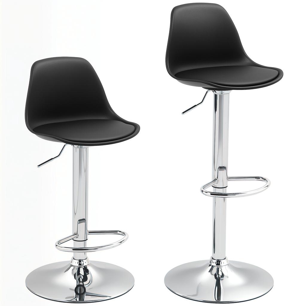 Set of 2 Bar Stools, Bar Chairs, Swivel Chairs with Backrest, Height Adjustable, Up to 120 kg Load Capacity, 42 x 41 x 82-104 cm, Black
