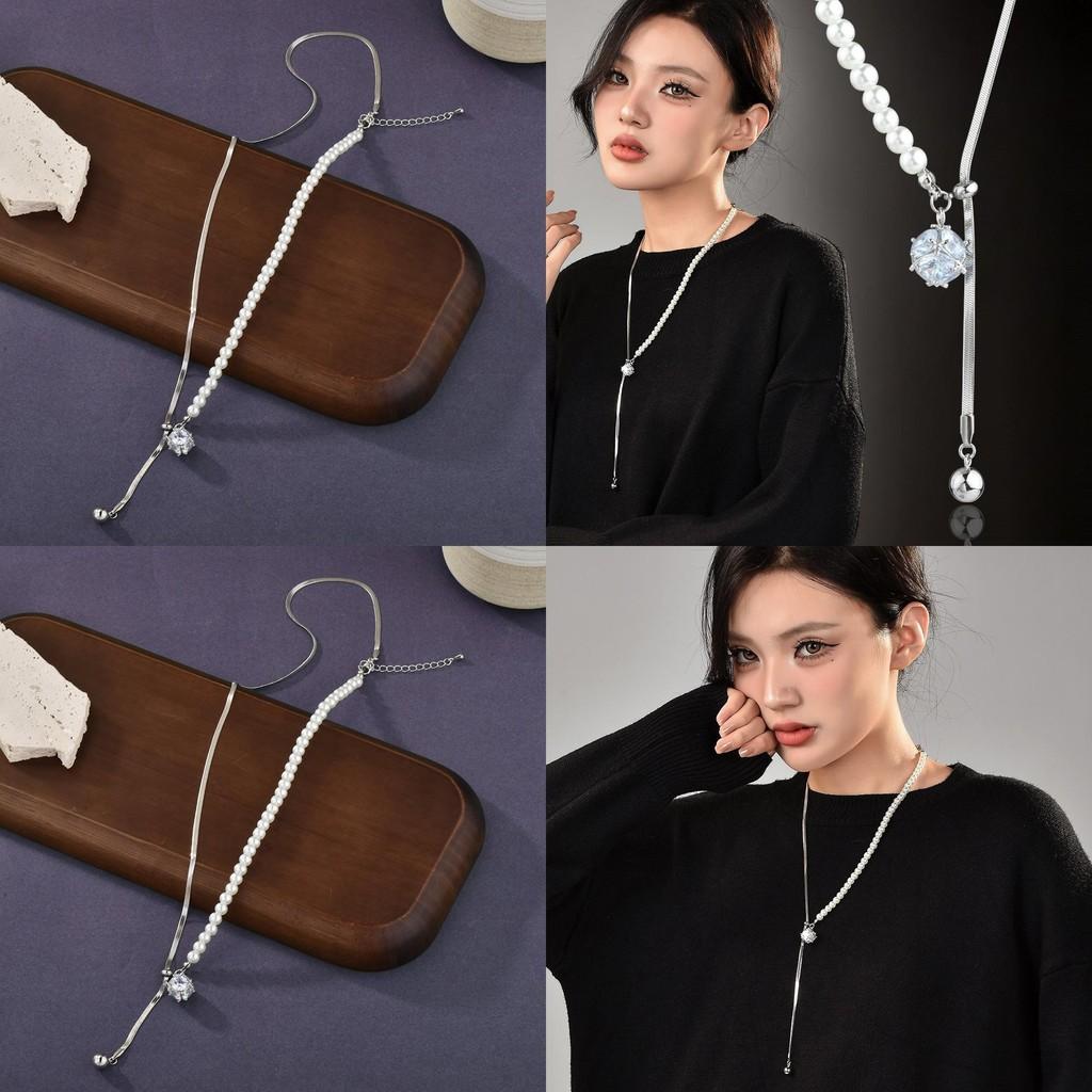 Cubic Luxurious Pearl Adjustable Necklace Featuring Premium Titanium Steel For Fall 2024