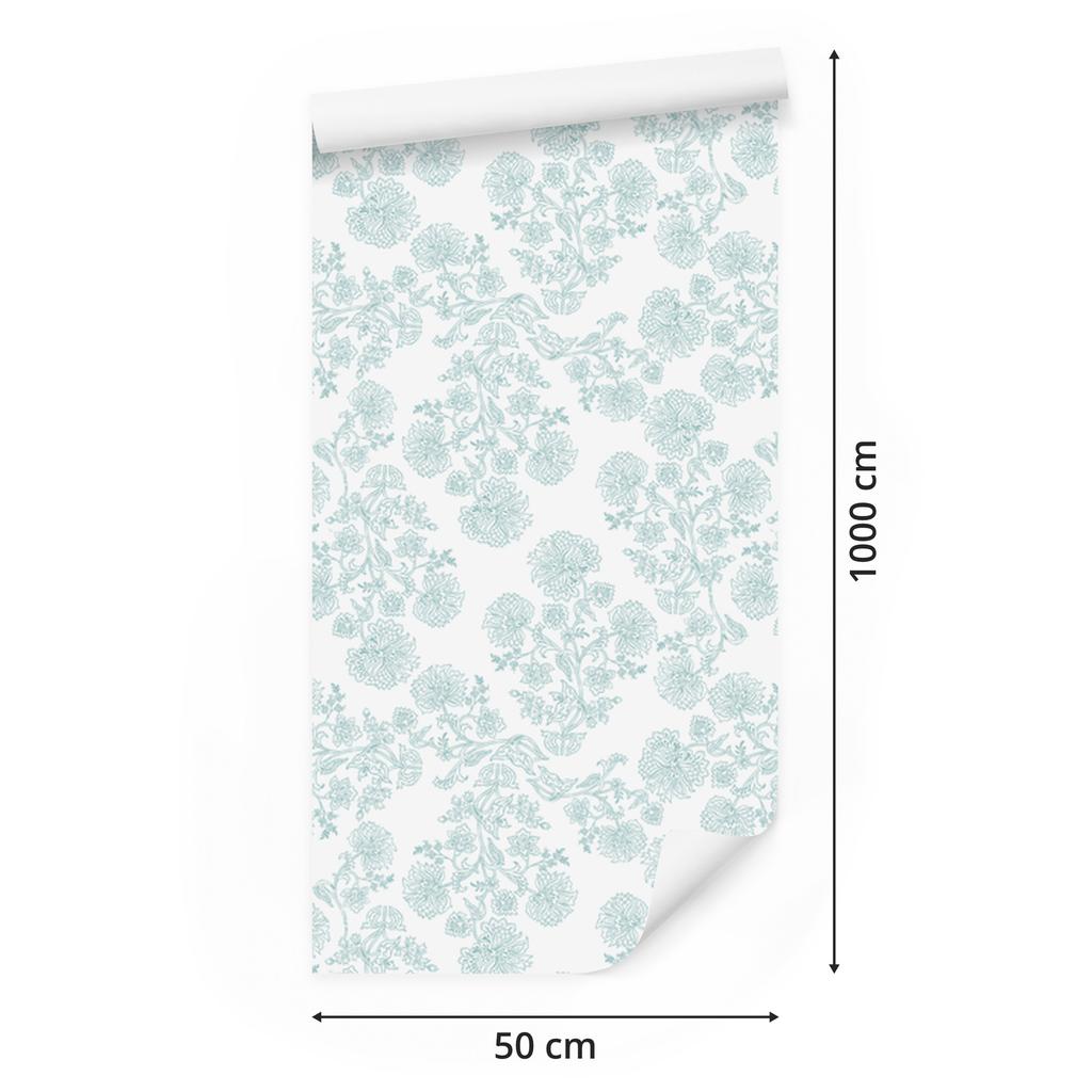 Wallpaper Flowers white and light gray, white background for living room and bedroom 50x1000