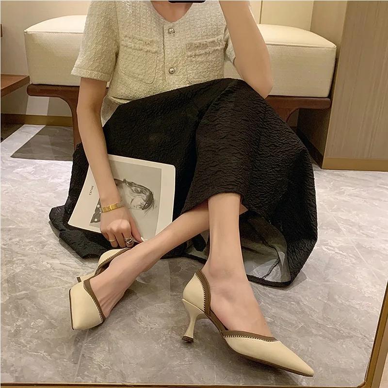 Décolleté a punta bicolore alla francese per donna, tacco sottile, scarpe singole, design di nicchia, senso del temperamento, scarpe da donna
