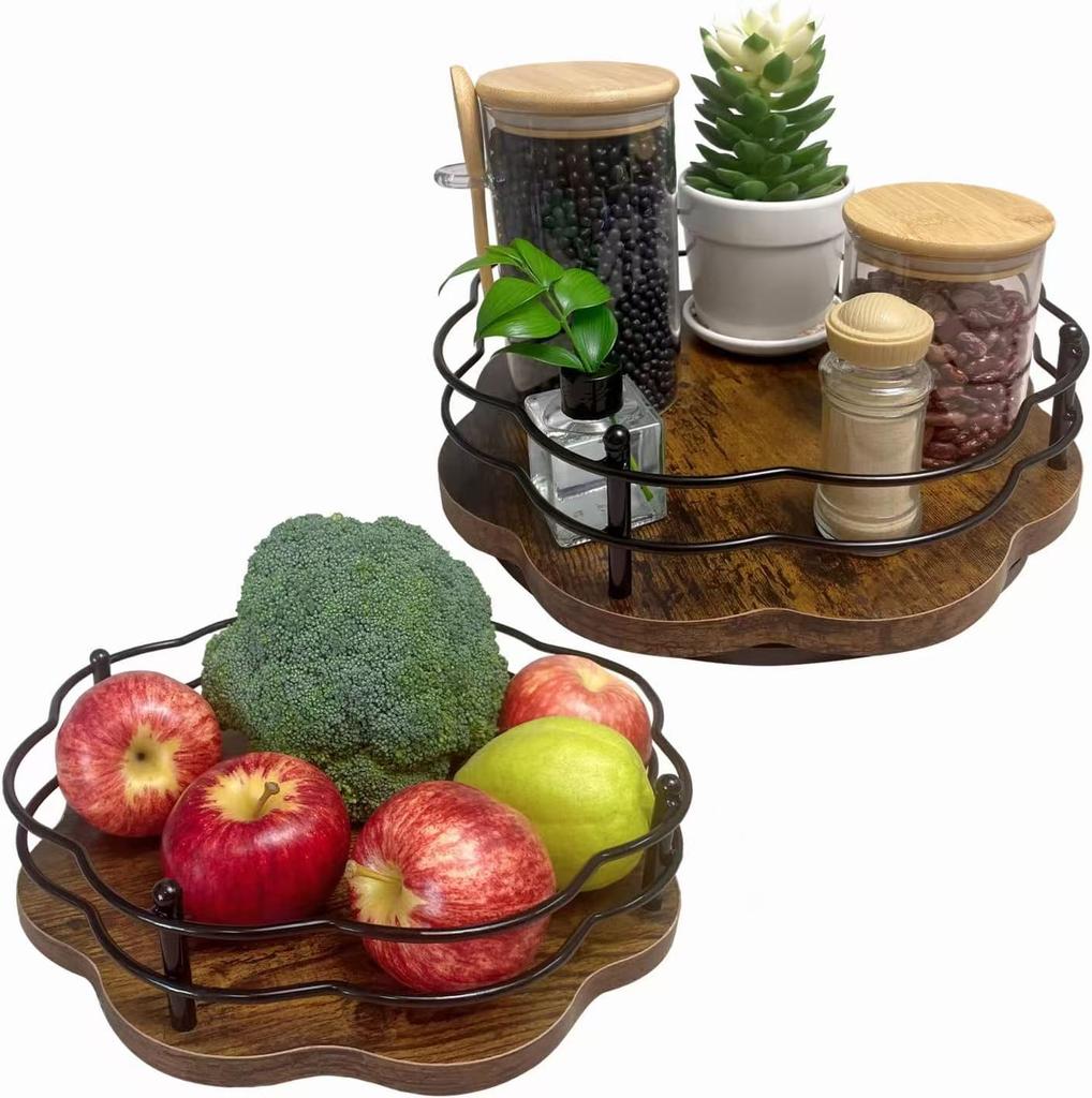 360° Rotating Spice & Cosmetic Organizer - Wooden Desktop Turntable Storage Lazy Susan for Condiments/Makeup, Space-Saving Shelf