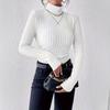 Women Knitting Tops Turtleneck Long Sleeve Solid Color Sweater Slim Fit Ribbed Bottom Tops Winter Knitwear