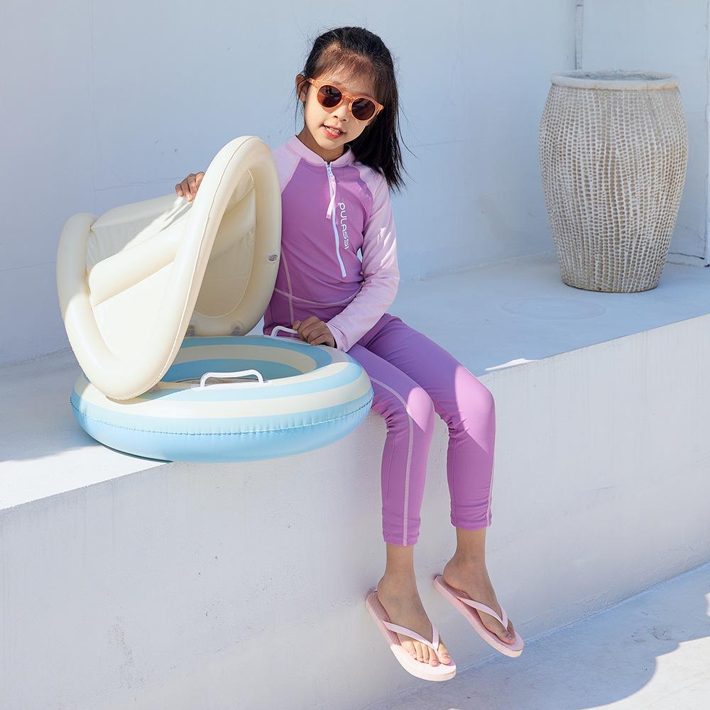 Xiaolu Danish Striped Baby Inflatable Swim Ring with Sunshade and Handles