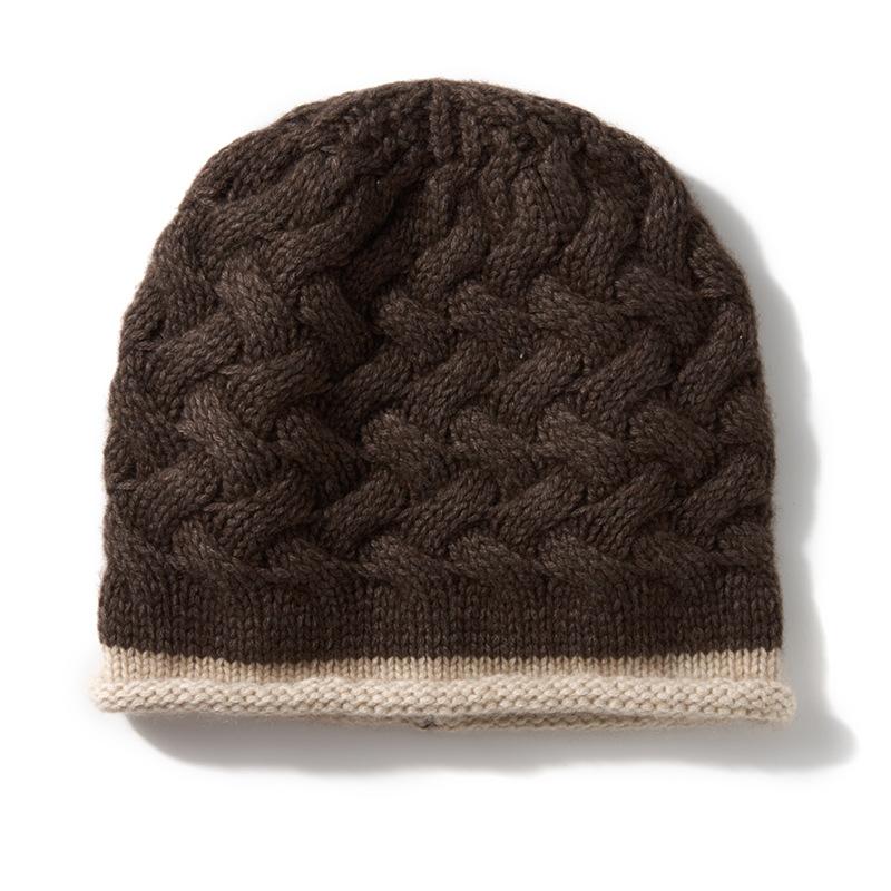 Cashmere Autumn and Winter New Style Women's High End Double Layered Color Blocking Knitted Warm and Fashionable Heavy Baotou Casual Hat