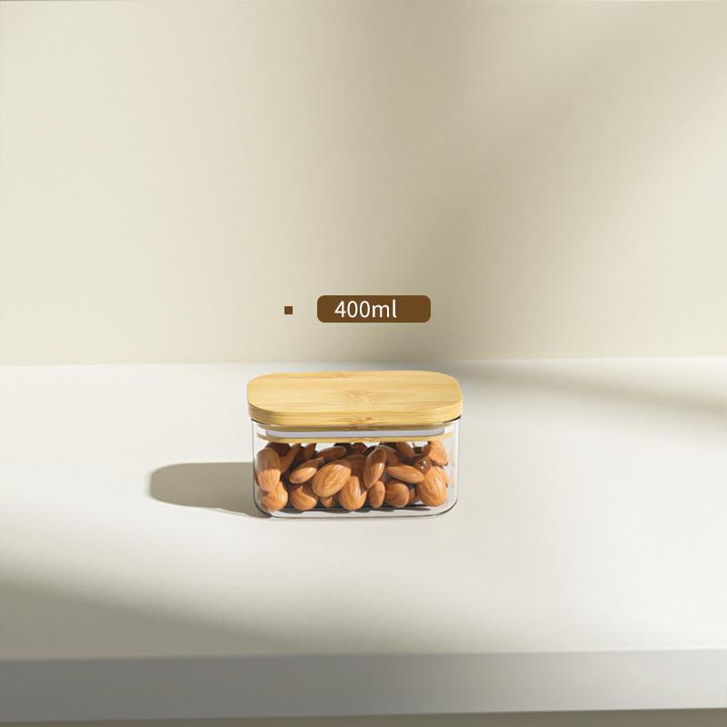 Rectangle Clear Storage Jars with Bamboo Lids For Sugar Coffee Pantry Organizer Container for Pasta Tea Candy Nuts