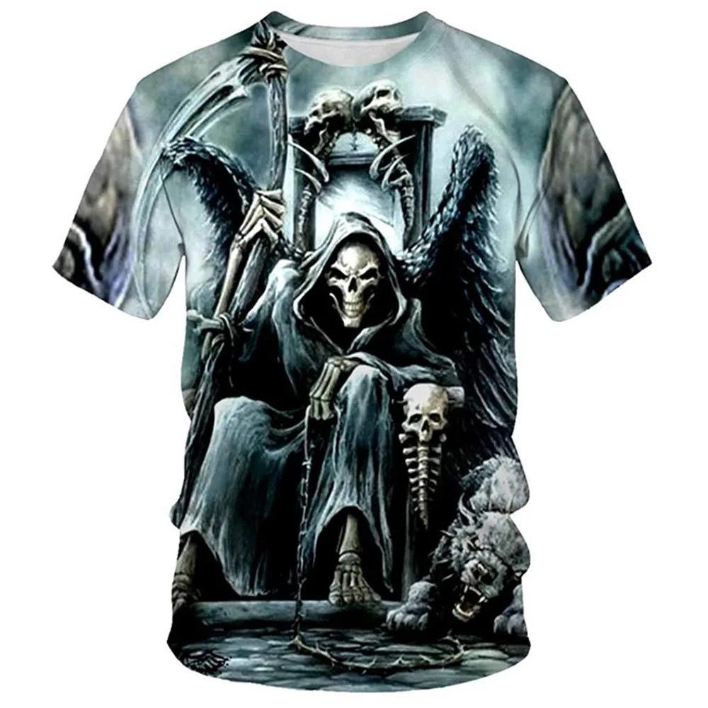 Death God Skull 3D Printed Men's Casual Round Neck Short Sleeved T-shirt