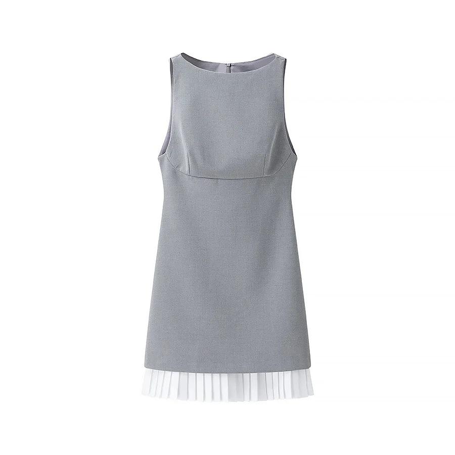 European and American Women s Sleeveless Boat Neck Short Dress - Simple, Fashionable Spring New Arrival Extra Small серый