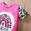 Girls Summer Two-piece Outfit Rainbow Snowflake Leopard Print Spliced Top and Shorts Casual Set
