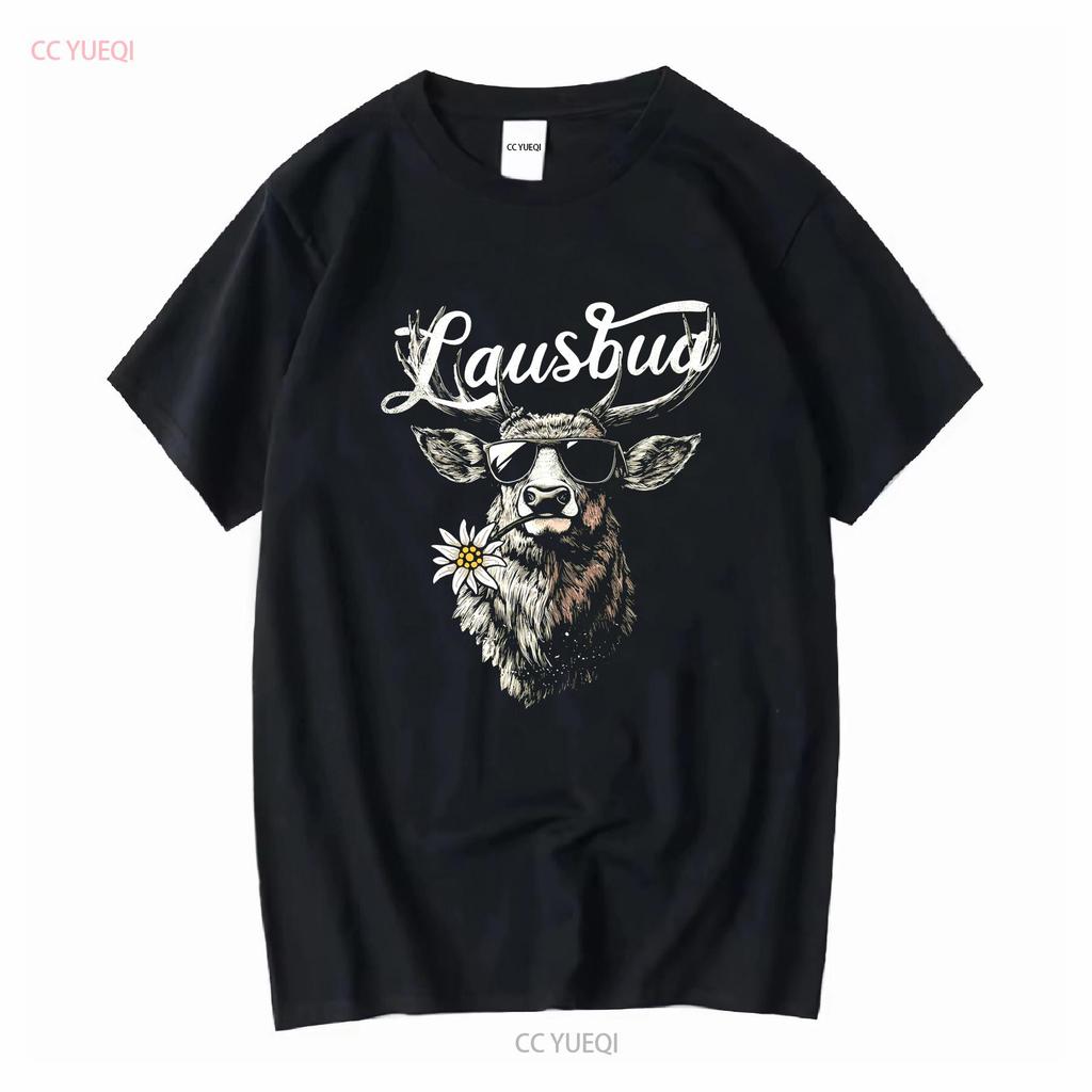Men's T Shirt Costume Hisch Alpen Edelweiss Lettering Lausbua Bavaria Vintage Washed Stylish Soft Stretched Designer Clothes