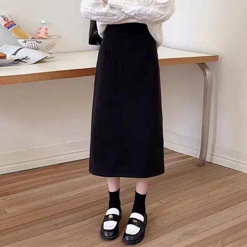 Plus Size Elegant A-line Wool Skirt - Korean Retro Style