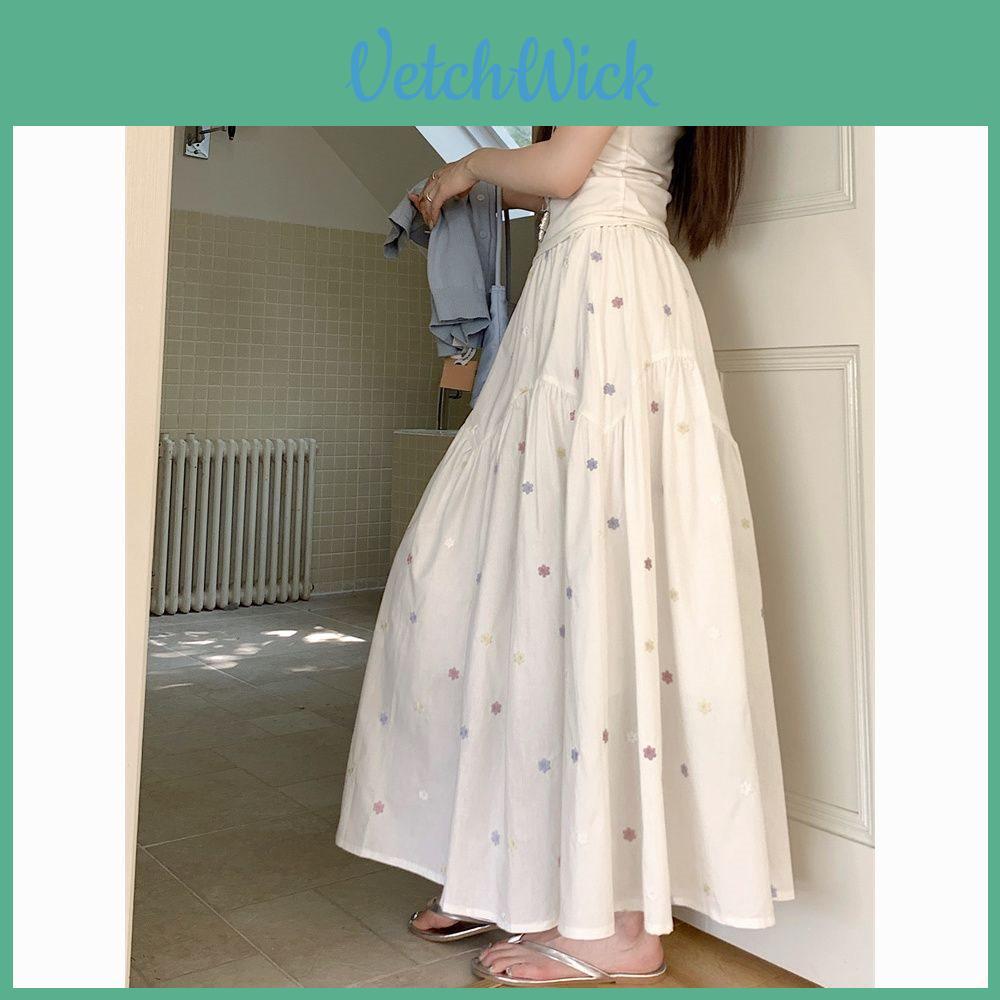 Cotton Blended Floral Midi Skirt With High Waist For Spring Summer Fashion Collection