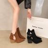 Women's retro hollowed out breathable Roman sandals summer pointed head large size thick heel high heeled sandals boots
