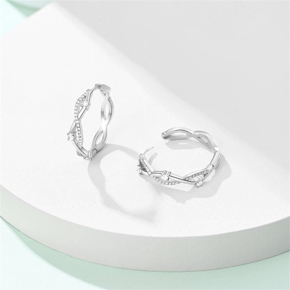 New In Geometry Wound Ear Loops 925 Silver White Zircon Earrings Jewelry Women Earrings Girlfriend Anniversary Gift