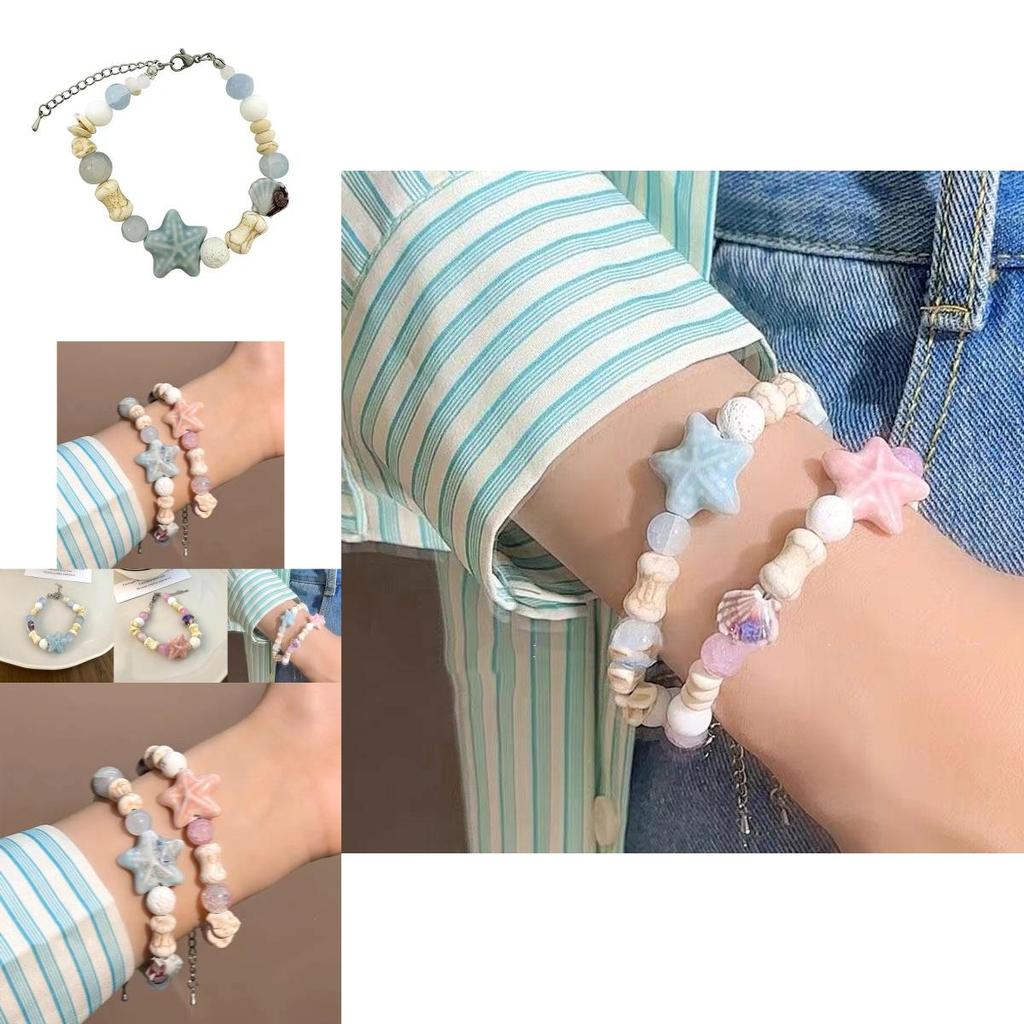 Charming Pink Ceramic Starfish And Shell Beaded Bracelet For Couples And Friends 2024 Summer Trend