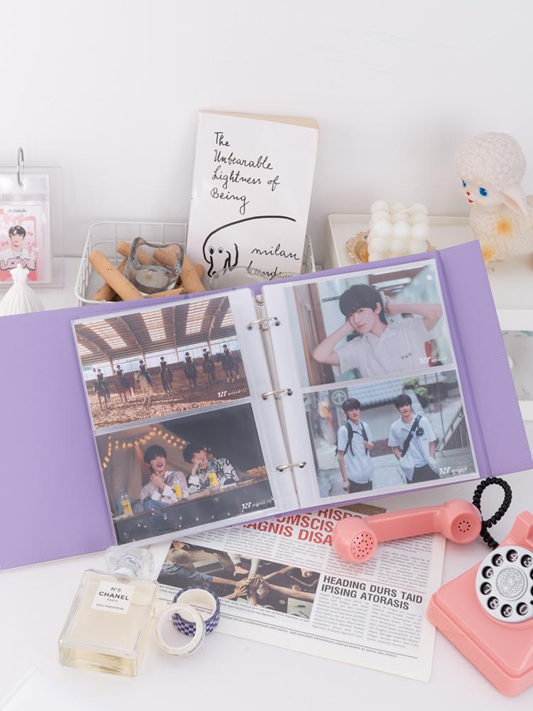 A5 Wide Binder Macaroon Photocard Holder Kpop PU Leather Magnetic Edge Photo Card Collect Book 3inch 4grid Photo Album Korean