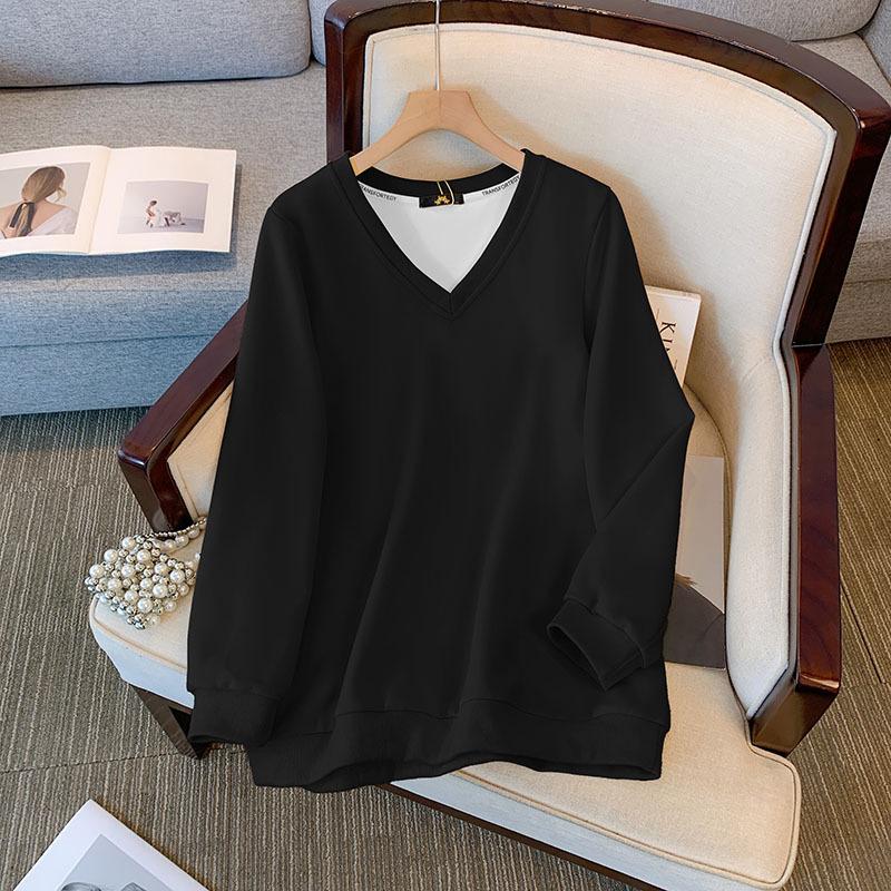 

Женская толстовка больших размеров, однотонная, повседневная, с v-образным вырезом и длинными рукавами, свободная толстовка 2XL чёрный