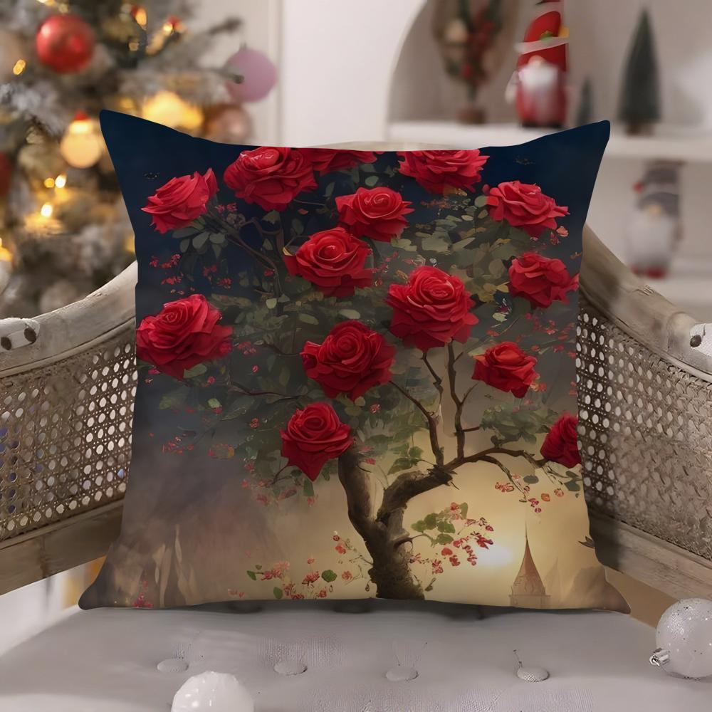 Beautiful Flowers Bulgarian RoseS Pillow Case Comfort Sofa Bed Silky Elegant Invisible Zipper Decorative Cushion Cover