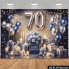 A Vibrant 2D Flat 70th Birthday Backdrop with Silver "70" Balloon Text, Polyester Fabric Holiday Decorations, and Party Supplies