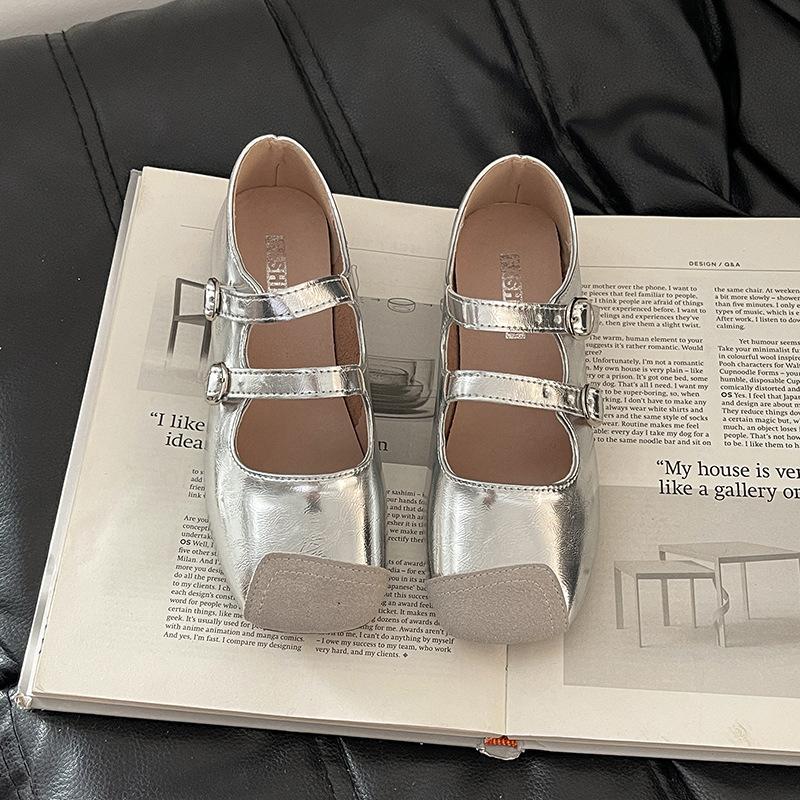 

Туфли Мэри Джейн на пряжке, повседневные, женские, летняя мода, кожаные туфли с открытым носком, универсальные балетки квадратной формы, туфли на толстом каблуке 35 серебряный
