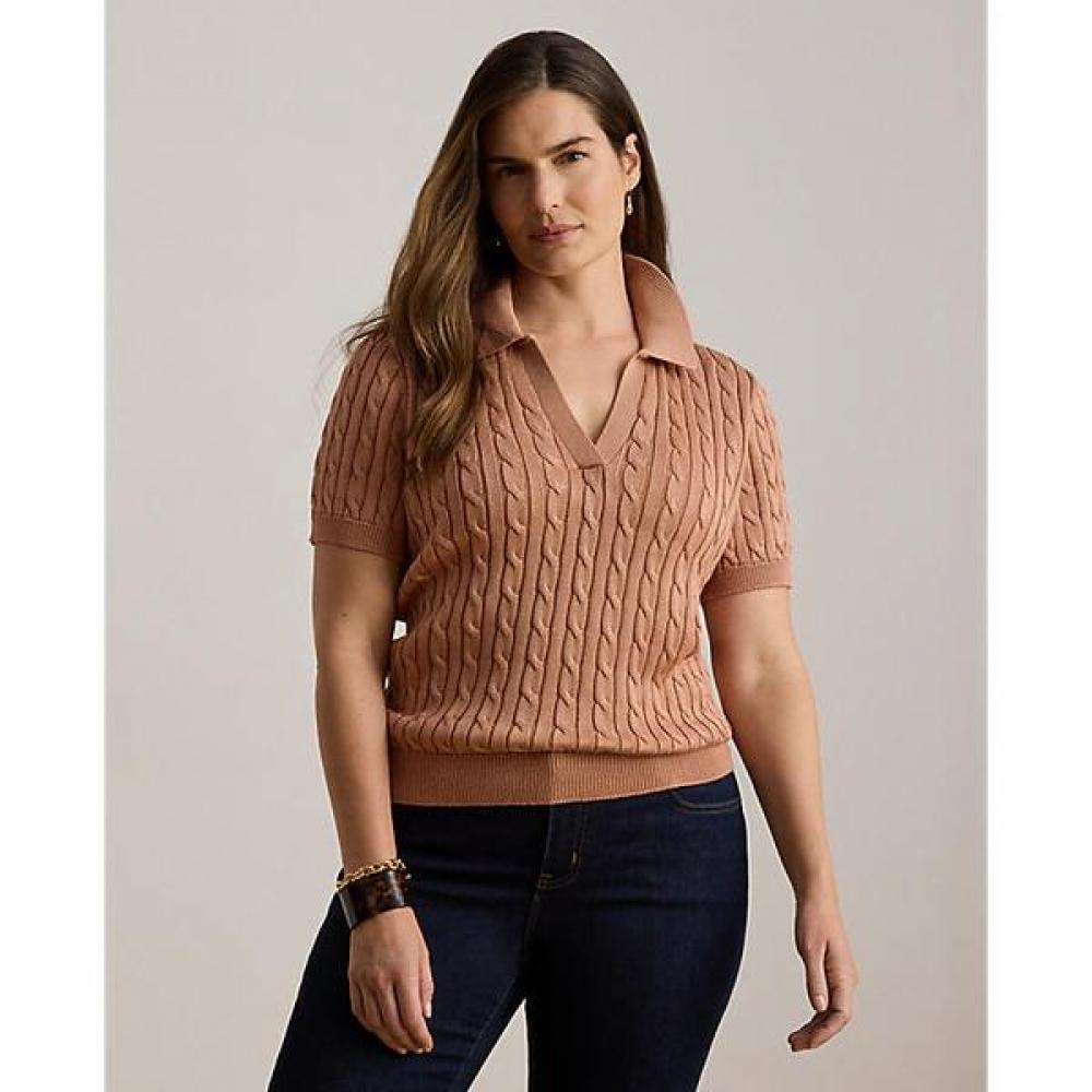 Lauren Ralph Lauren Cable Cotton Blend Short Sleeve Sweater Wmlrswesn820217650