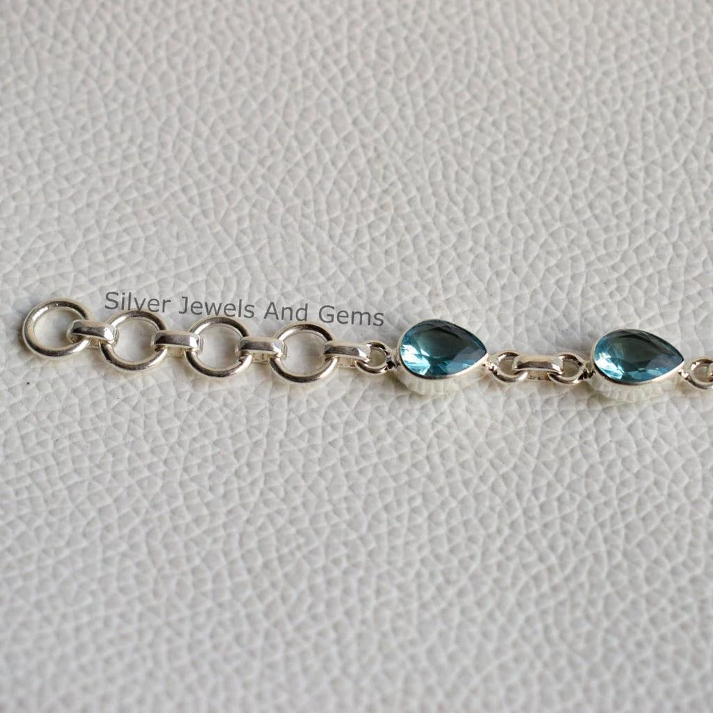 Natural Blue Topaz Bracelet, Handmade Bracelet for Women, 925 Sterling Silver Bracelet, Teardrop Topaz Bracelet, Wedding Bracelet