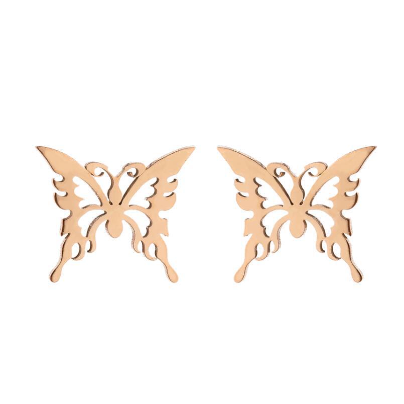 Korean-Style Butterfly Hollow Stud Earrings - Stainless Steel Insect Ear Bone Studs