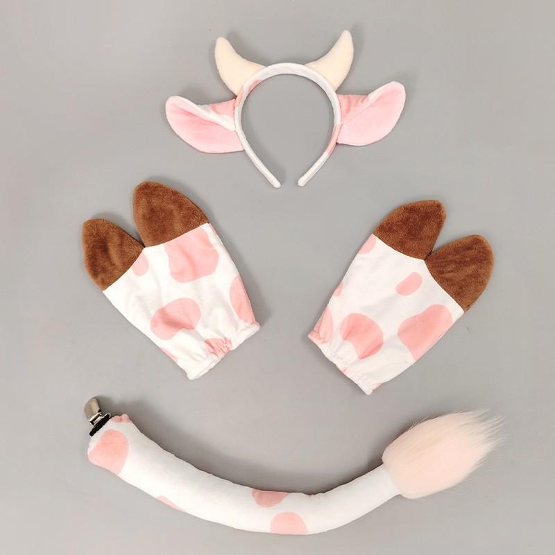 Cow-Themed Halloween Costume Set: Headband Ears Tail Hooves Party Performance Cosplay