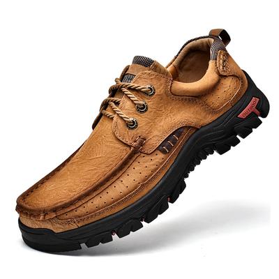 Fashion Top Layer Cowhide Men's Shoes Real Leather Thick Soled Wear-resistant Men's Leather Shoes Outdoor Casual Hiking Shoes
