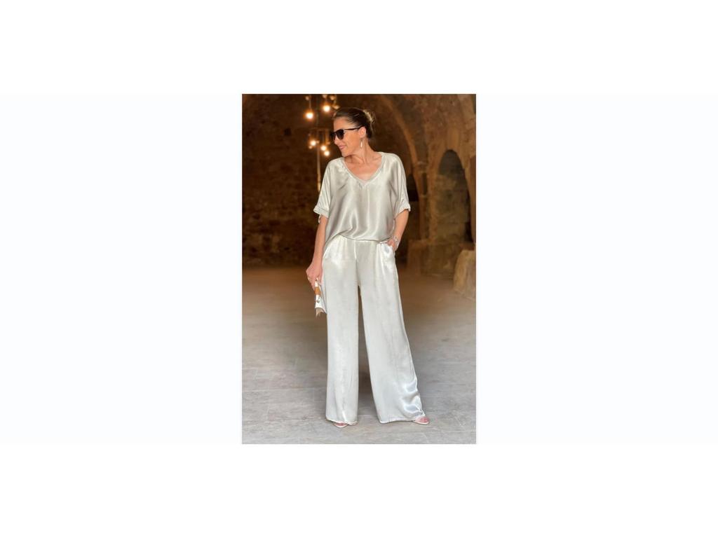 European and American 2024 V-Neck Short-Sleeve Casual Wide-Leg Pants Set