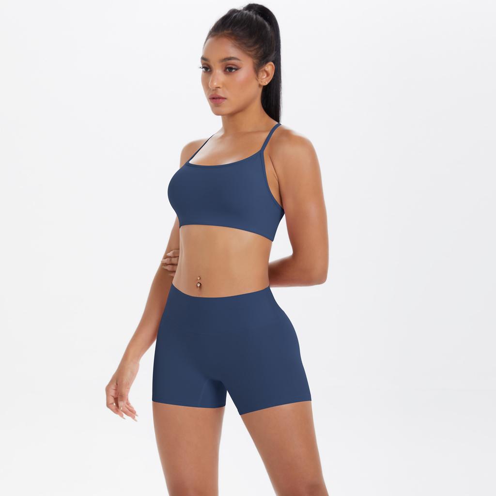 Neues Outdoor-Freizeit-Sport-Yoga-Anzug-Set, von Wolken inspiriert, schnelltrocknende, enge Shorts mit gekreuztem Rücken und Hüfthebung, zweiteiliges Fitness-Set für Damen