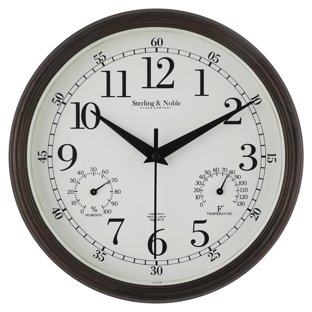 8.75 Inch Indoor Outdoor Analog Wall Clock Antique Bronze Thermometer Hygrometer Quartz Movement Lightweight Weather Resistant
