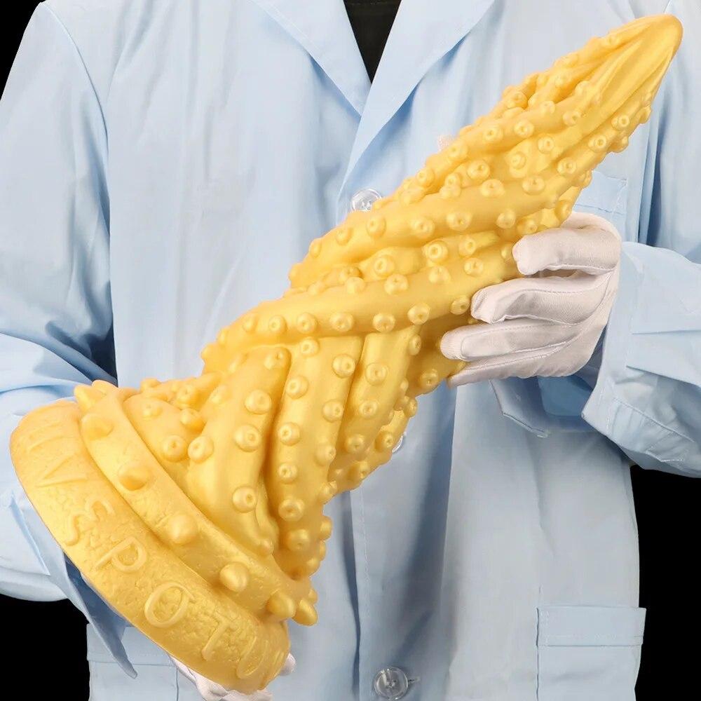 Extra Large Gold Silicone Anal Plug Dildo Anal Expander Fisting Adult Sex Toy Strap on Penis Big Dick Slave BDSM