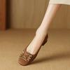 Fashion New Women  Sweet Square Toe Mary Jane Shoes Female Apricot Lace Pearl Square Buckle Pumps Lady Sexy Wedding Shoes