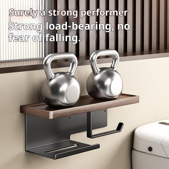Wall Storage Rack Strong Load-Bearing Wall-Mounted Organizer with Rounded Paper Outlet Smooth Pull-Out Multifunctional Wood Metal Bathroom Shelf