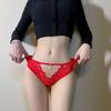 Women Low‑Rise Floral Lace Thong T‑back Panties Thin Side Strap Pearl Pendant Decor Hollow‑out Sheer Sexy Ladies Lingerie Underwear