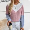 BITCED Colour-Blocked Cable-Knit Women's Sweater Autumn/Winter Vintage Oversized Pullover Knit Top