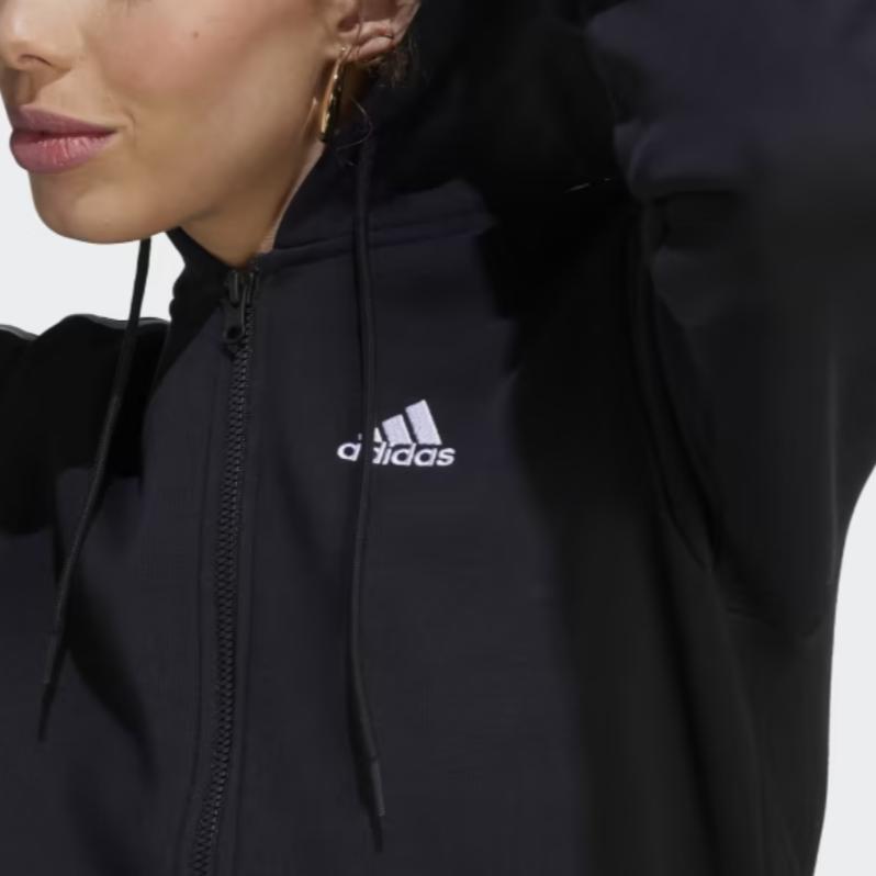 adidas Striped Long Sleeve Zip-Up Hooded Jacket Women Black HZ5743