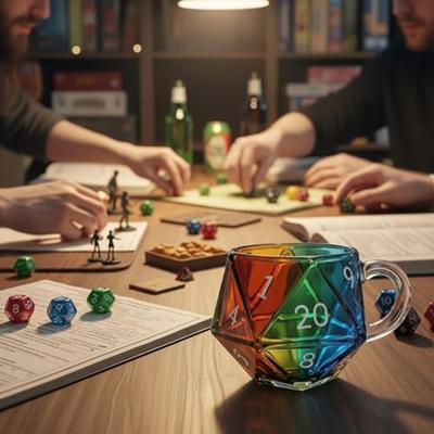 Würfelbecher, Polyedrischer Würfel-Kaffeebecher mit Henkel, Game-Becher für RPG-Liebhaber, Game-Night-Becher Geschenk für Verliebte
