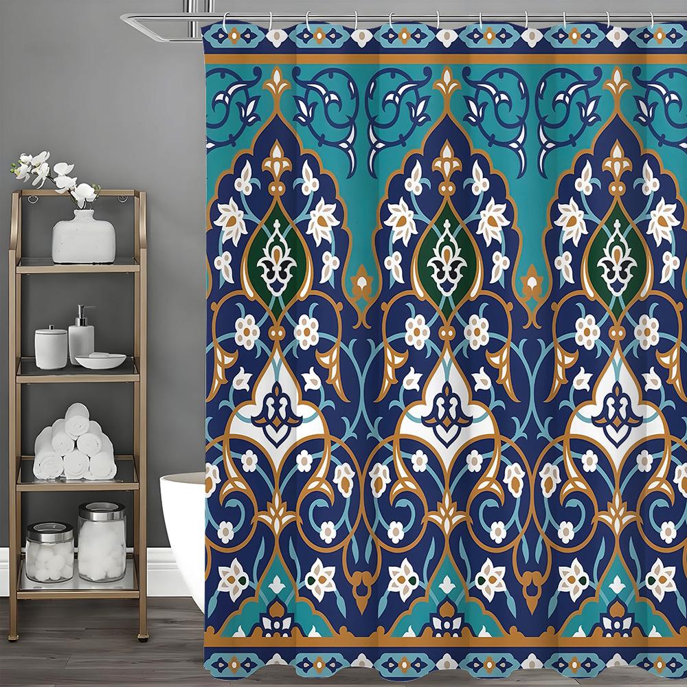 

Bohemian Traditional Patterns Shower Curtain Washable Dirt-Resistant Shower Head Waterproof Polyester Bath Curtain W60H190(CM)-1 Pcs